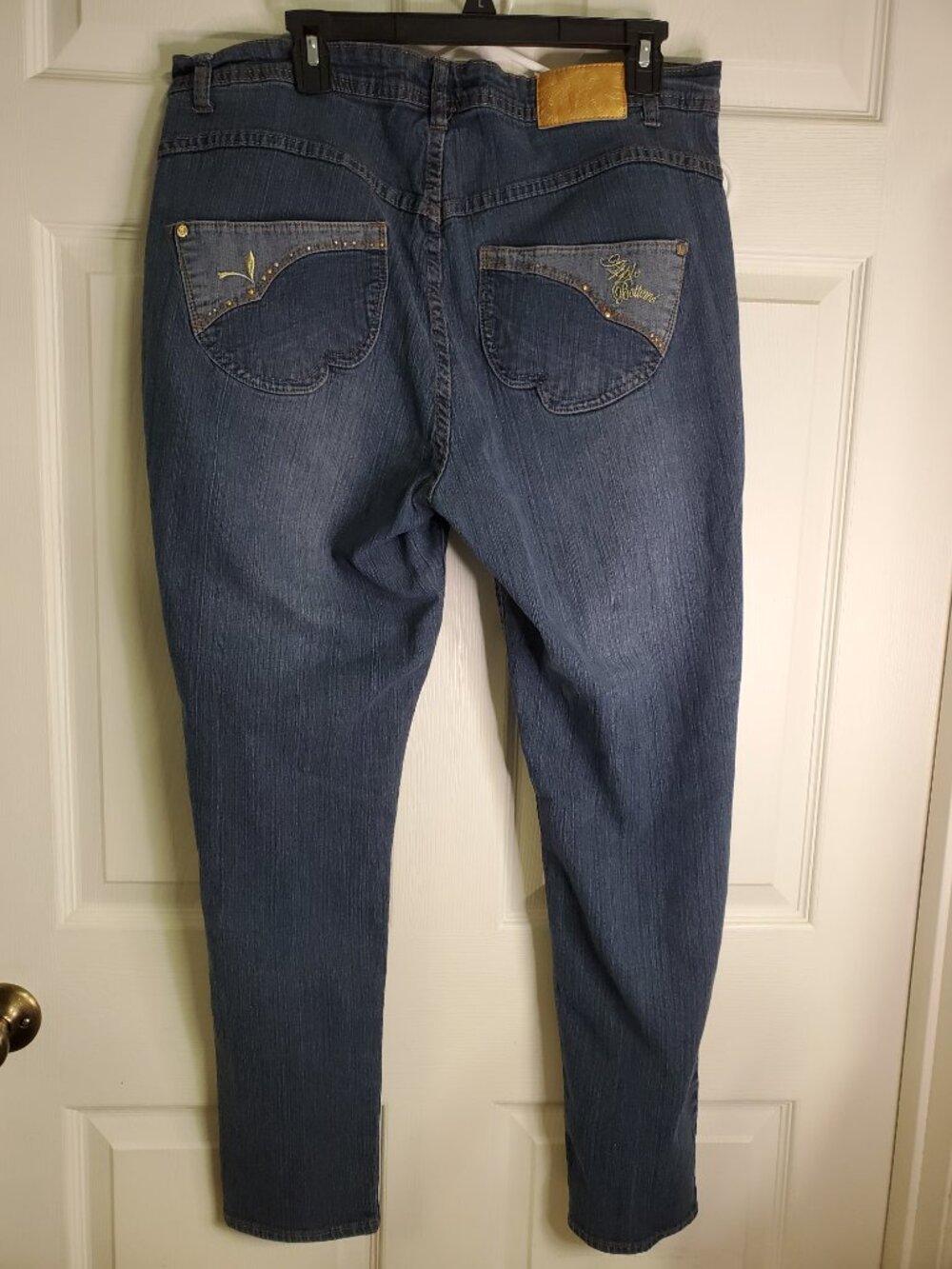 Vintage Apple Bottom Jeans Y2K Women Size 18 Dk Wash Embellished Gold Embroidery